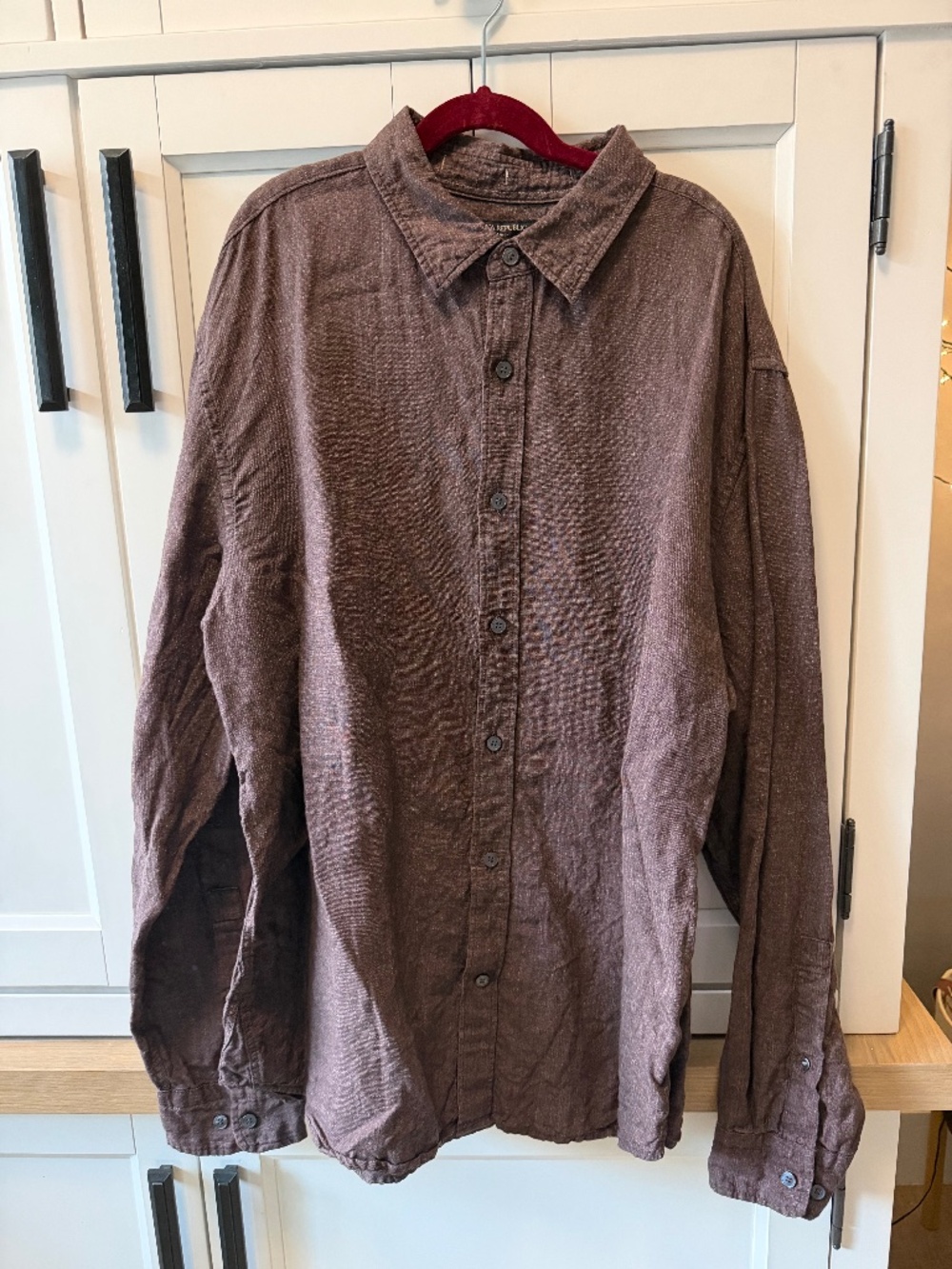 Banana Republic Standard Fit 100% Linen Button Down Shirt Brown Plum Men's L